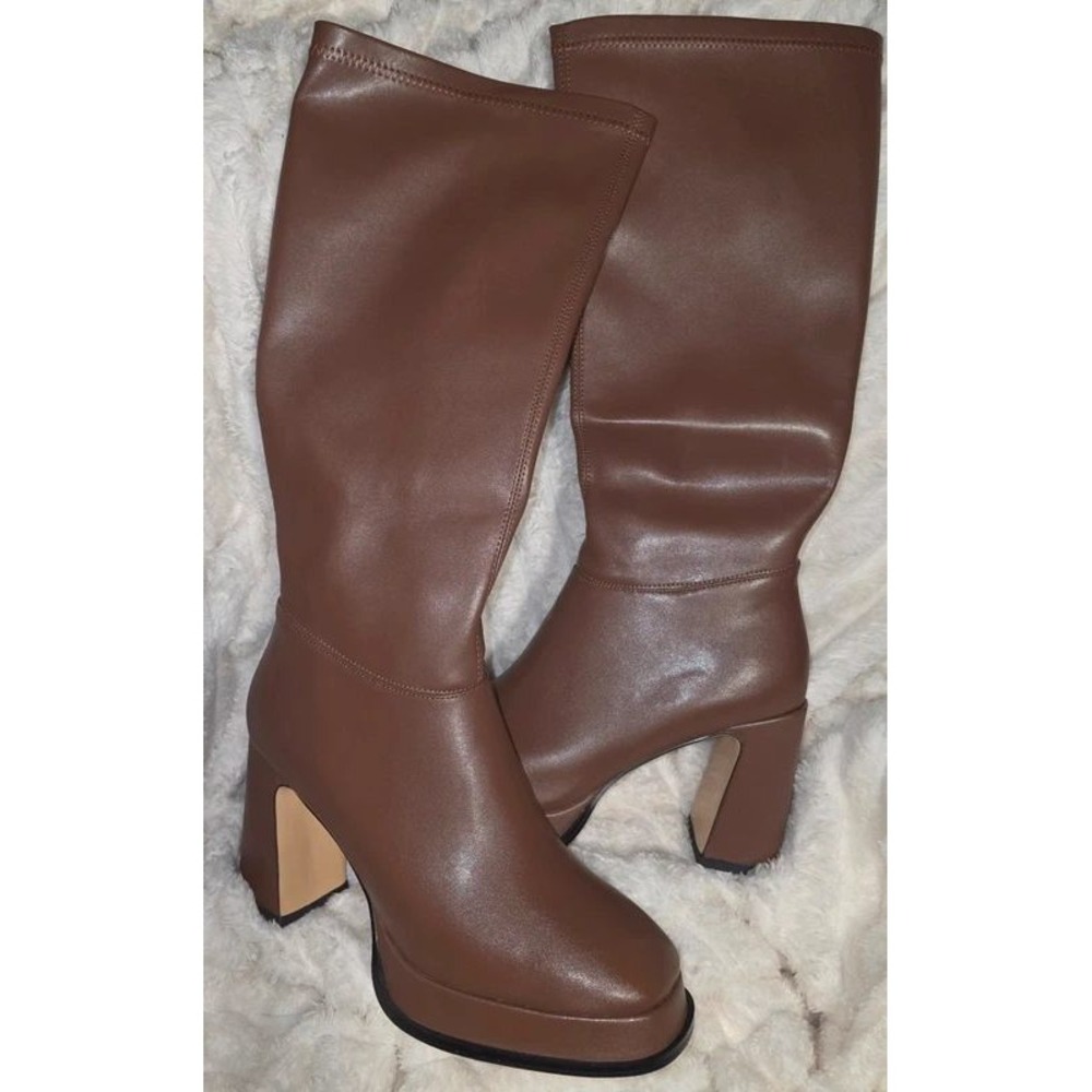 Brown Platform Knee High Boots Size 10